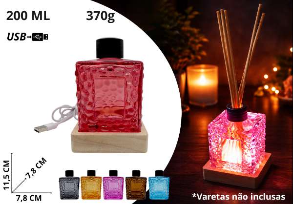 DIFUSOR COM BASE LUMINOSO COLORIDO.200ML BM363040 DIFUSOR